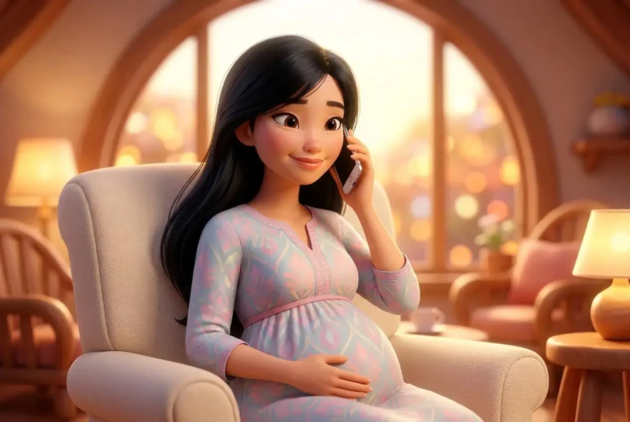 Mẹ bầu bình tĩnh gọi điện cho bác sĩ, tay đặt lên bụng