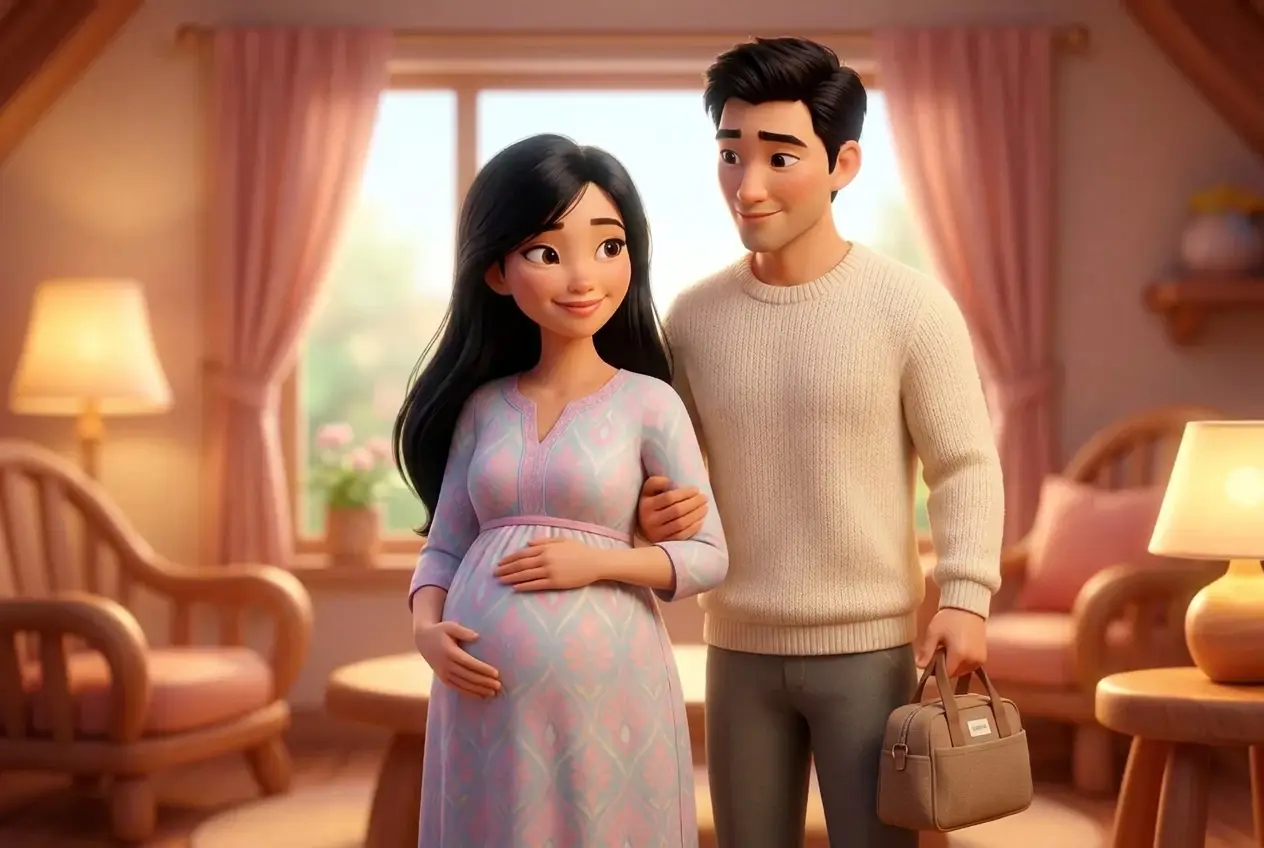 Chồng dìu vợ mang túi đồ, sẵn sàng đến phòng khám
