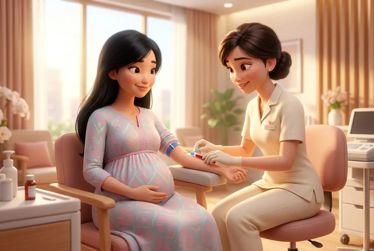 Mẹ bầu lấy máu xét nghiệm, điều dưỡng thân thiện
