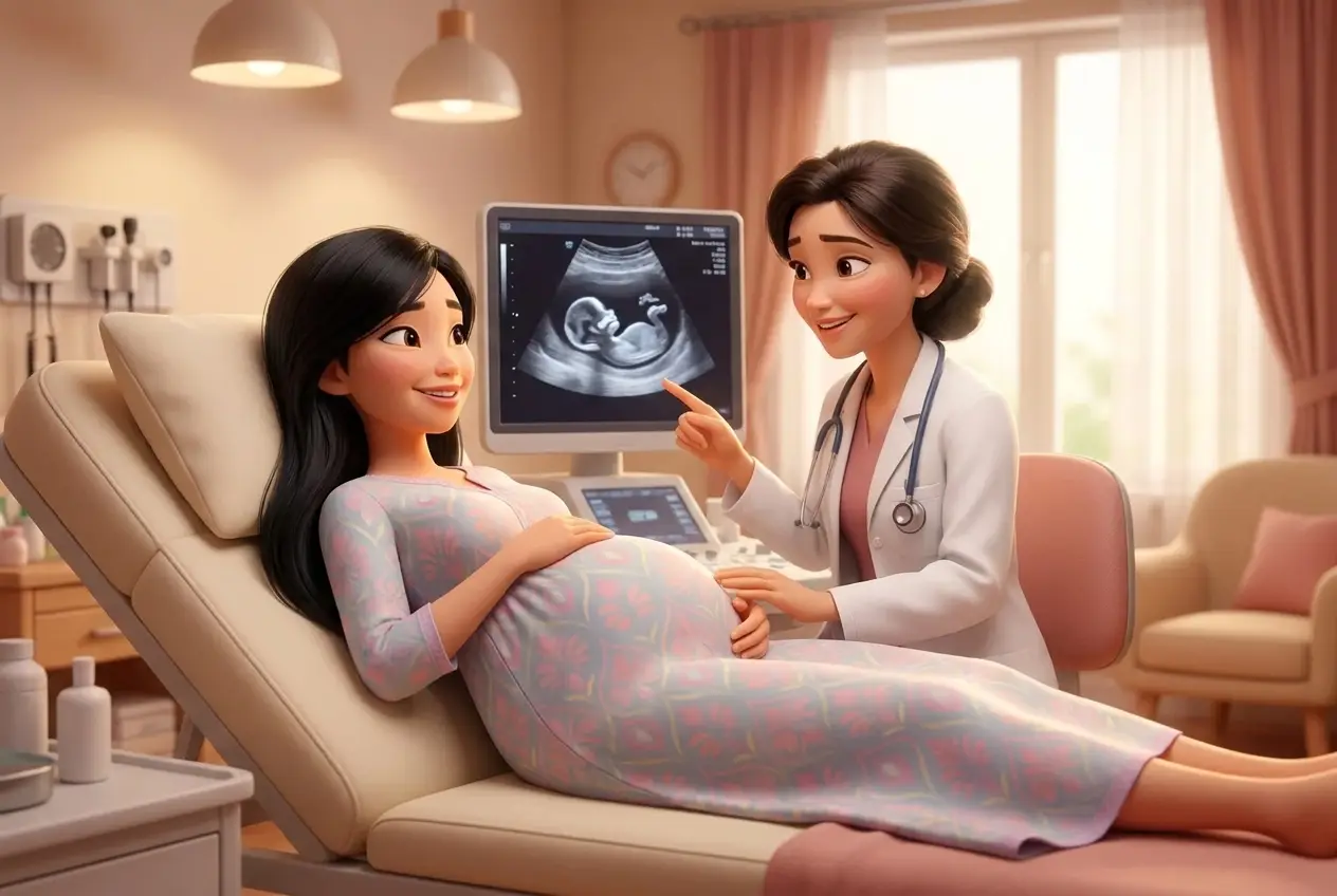 Siêu âm 12 tuần, bác sĩ chỉ vào màn hình