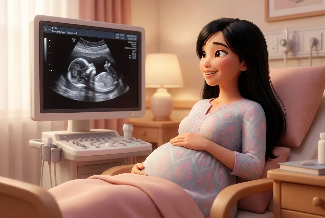 Mẹ bầu ngắm màn hình siêu âm hình thái, hạnh phúc
